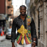 Ethiopia Lion Cross Long Sleeve Button Shirt Habesha Heritage Style