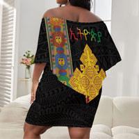 Ethiopia Lion Cross Off Shoulder Short Dress Habesha Heritage Style