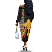 Ethiopia Lion Cross Off The Shoulder Long Sleeve Dress Habesha Heritage Style