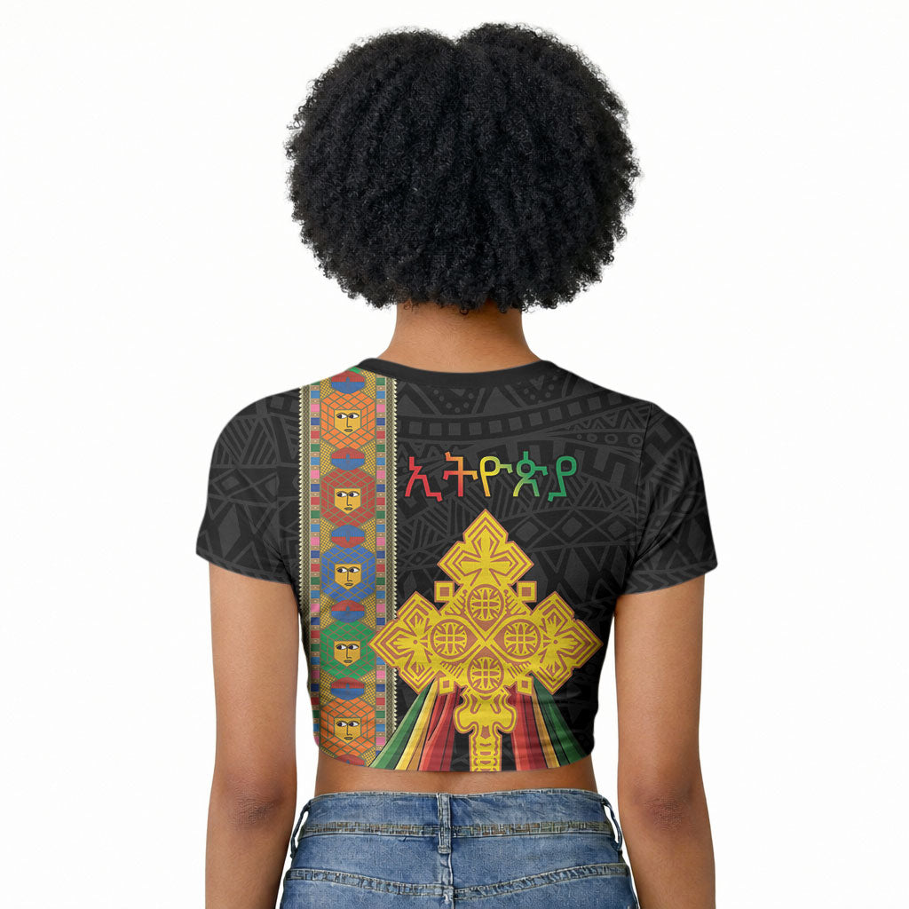 Ethiopia Lion Cross Raglan Cropped T shirt Habesha Heritage Style