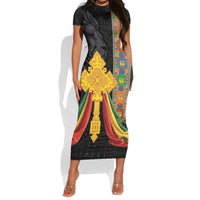 Ethiopia Lion Cross Short Sleeve Bodycon Dress Habesha Heritage Style