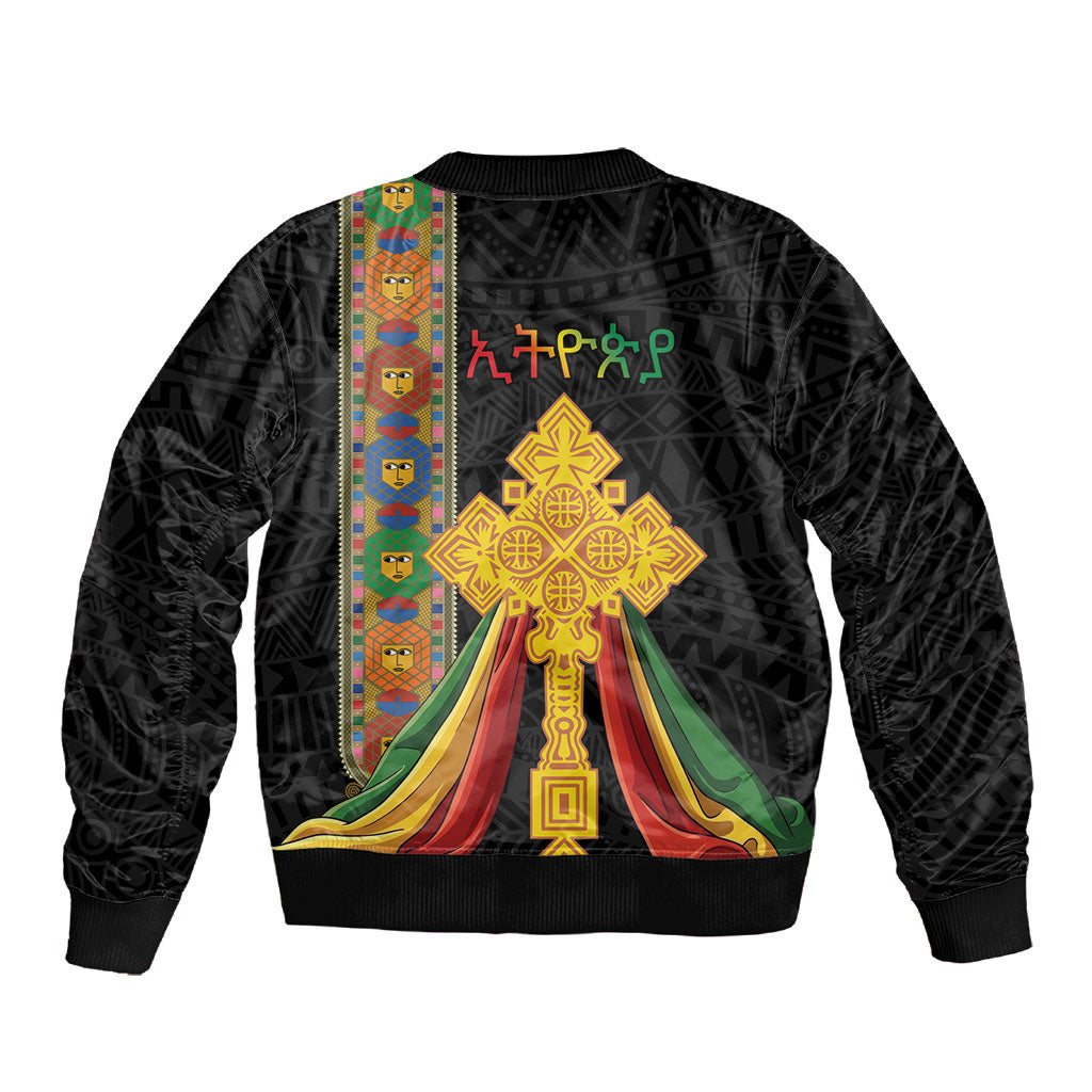 Ethiopia Lion Cross Sleeve Zip Bomber Jacket Habesha Heritage Style