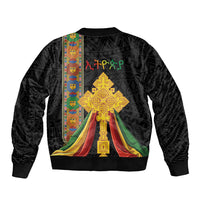 Ethiopia Lion Cross Sleeve Zip Bomber Jacket Habesha Heritage Style