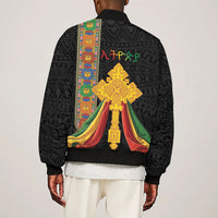 Ethiopia Lion Cross Sleeve Zip Bomber Jacket Habesha Heritage Style