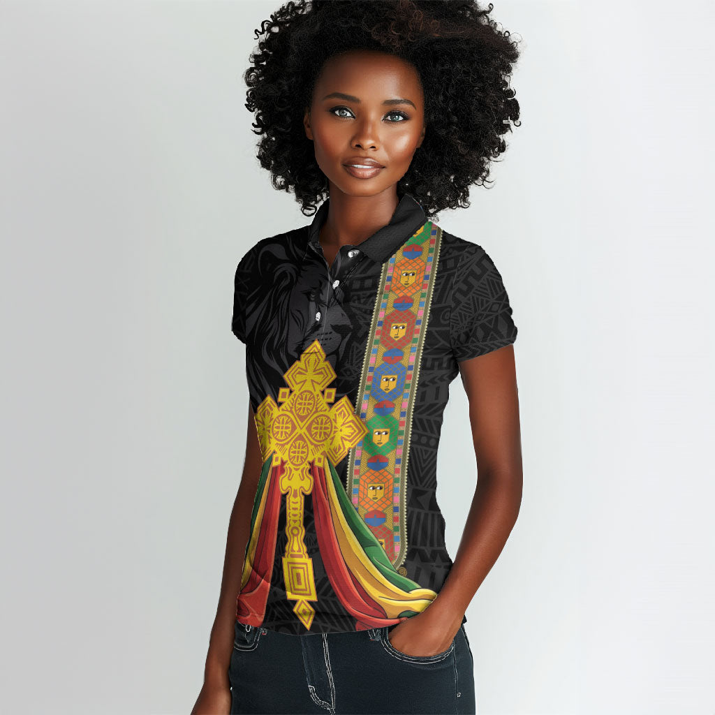 Ethiopia Lion Cross Women Polo Shirt Habesha Heritage Style