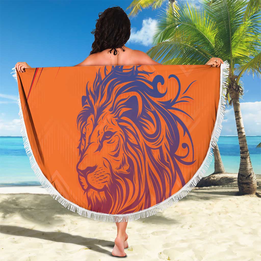 Custom Netherlands Football Beach Blanket Oranje Lion - Wonder Print Shop