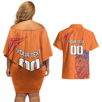 Custom Netherlands Football Couples Matching Off Shoulder Short Dress and Hawaiian Shirt Oranje Lion - Wonder Print Shop