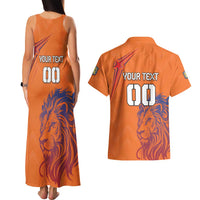 Custom Netherlands Football Couples Matching Tank Maxi Dress and Hawaiian Shirt Oranje Lion - Wonder Print Shop