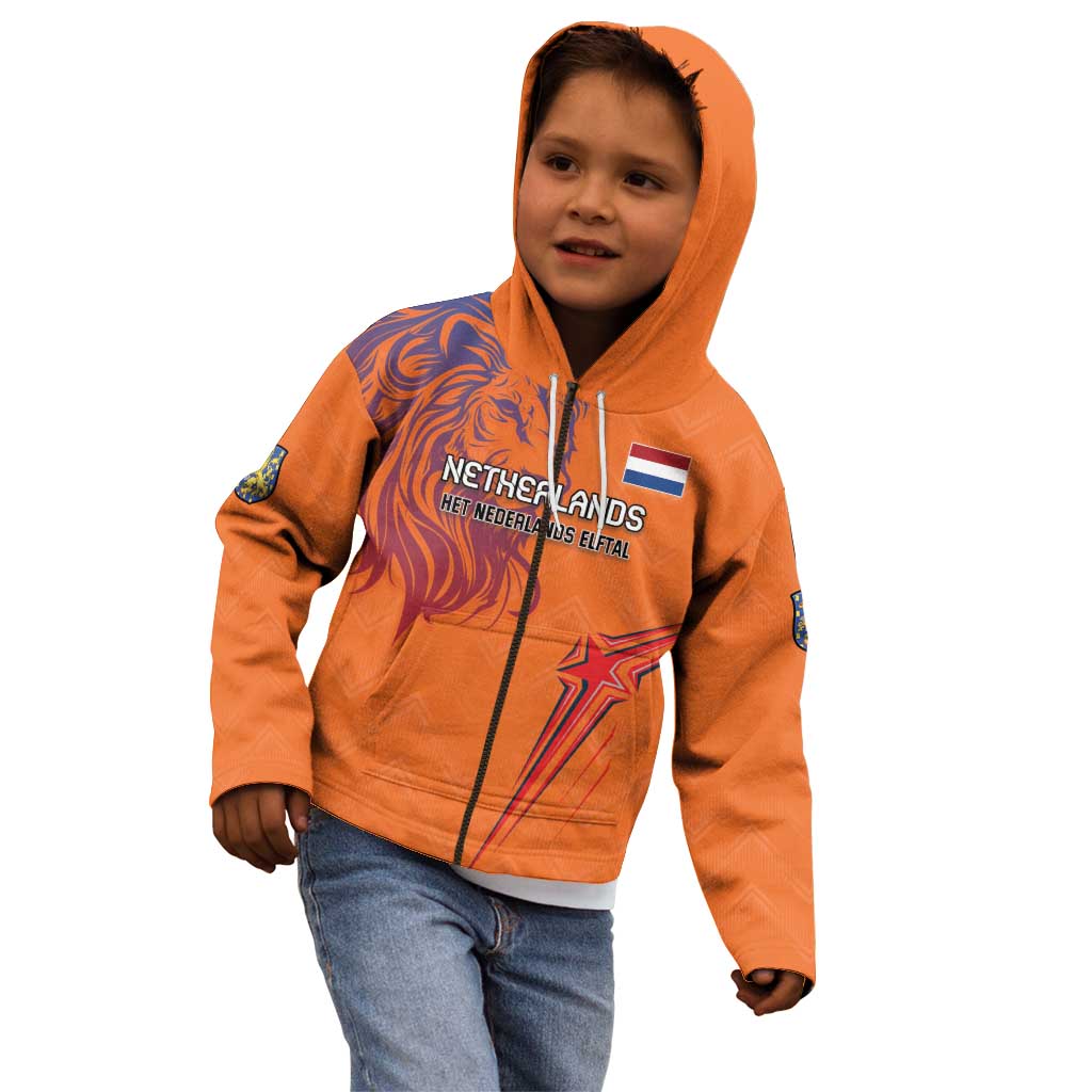 Custom Netherlands Football Kid Hoodie Oranje Lion - Wonder Print Shop