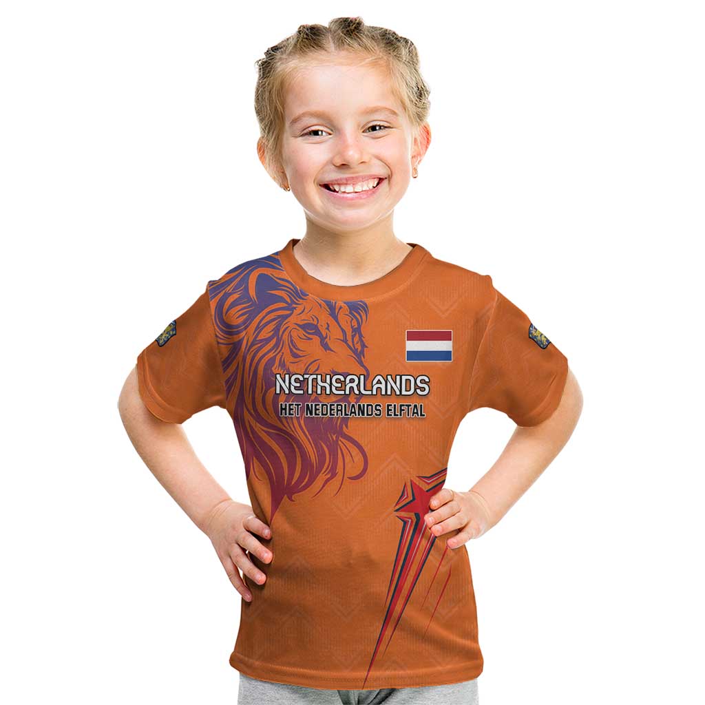 Custom Netherlands Football Kid T Shirt Oranje Lion - Wonder Print Shop