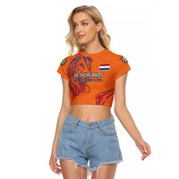 Custom Netherlands Football Raglan Cropped T Shirt Oranje Lion - Wonder Print Shop