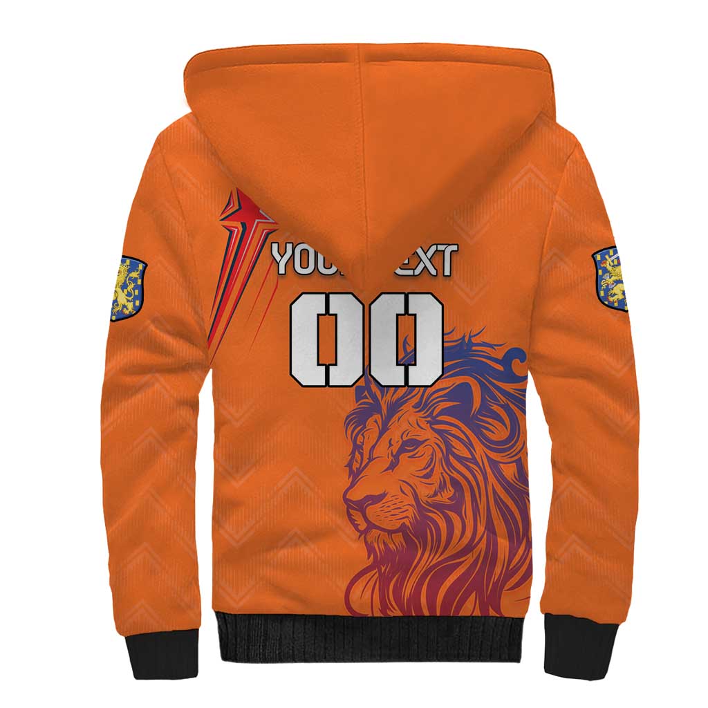 Custom Netherlands Football Sherpa Hoodie Oranje Lion - Wonder Print Shop