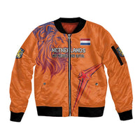 Custom Netherlands Football Sleeve Zip Bomber Jacket Oranje Lion - Wonder Print Shop