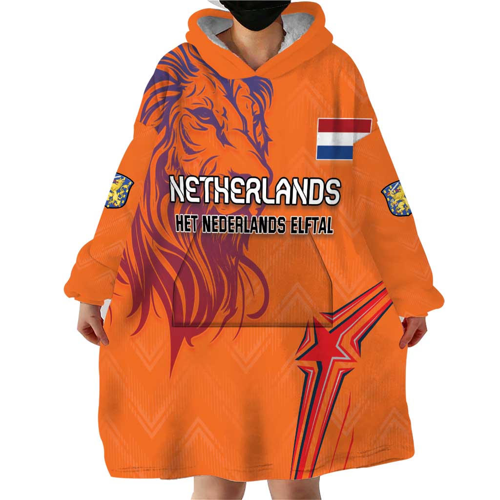 Custom Netherlands Football Wearable Blanket Hoodie Oranje Lion - Wonder Print Shop
