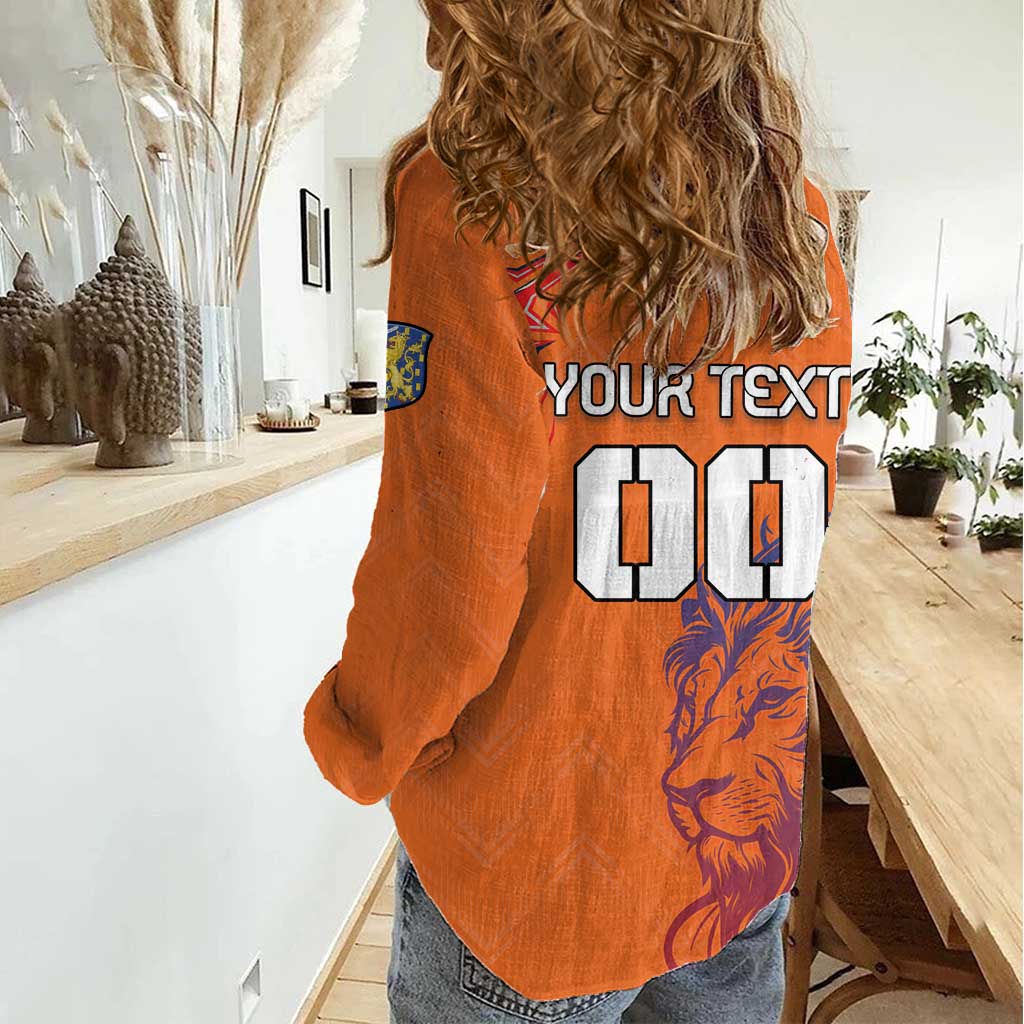 Custom Netherlands Football Women Casual Shirt Oranje Lion - Wonder Print Shop