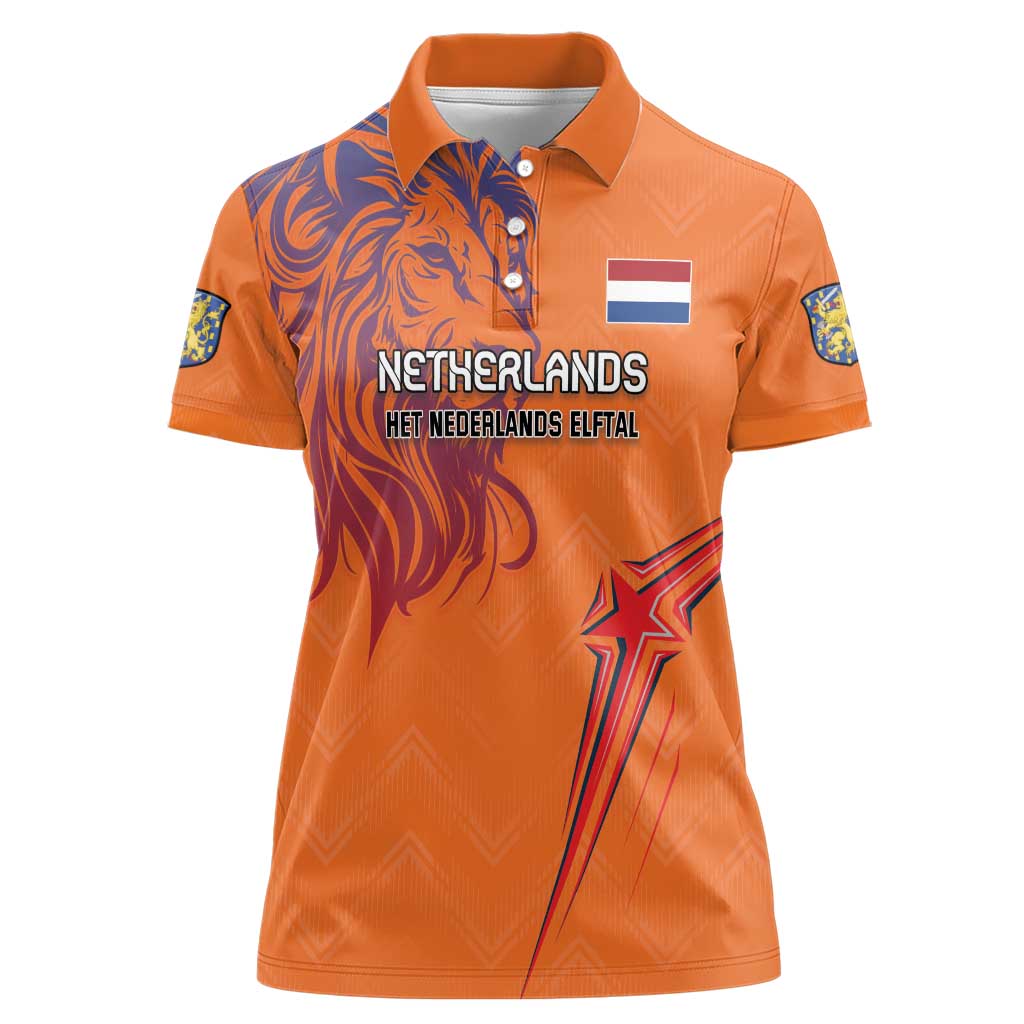 Custom Netherlands Football Women Polo Shirt Oranje Lion - Wonder Print Shop