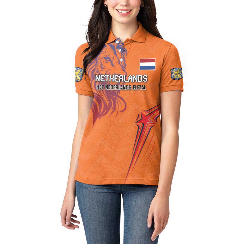 Custom Netherlands Football Women Polo Shirt Oranje Lion - Wonder Print Shop