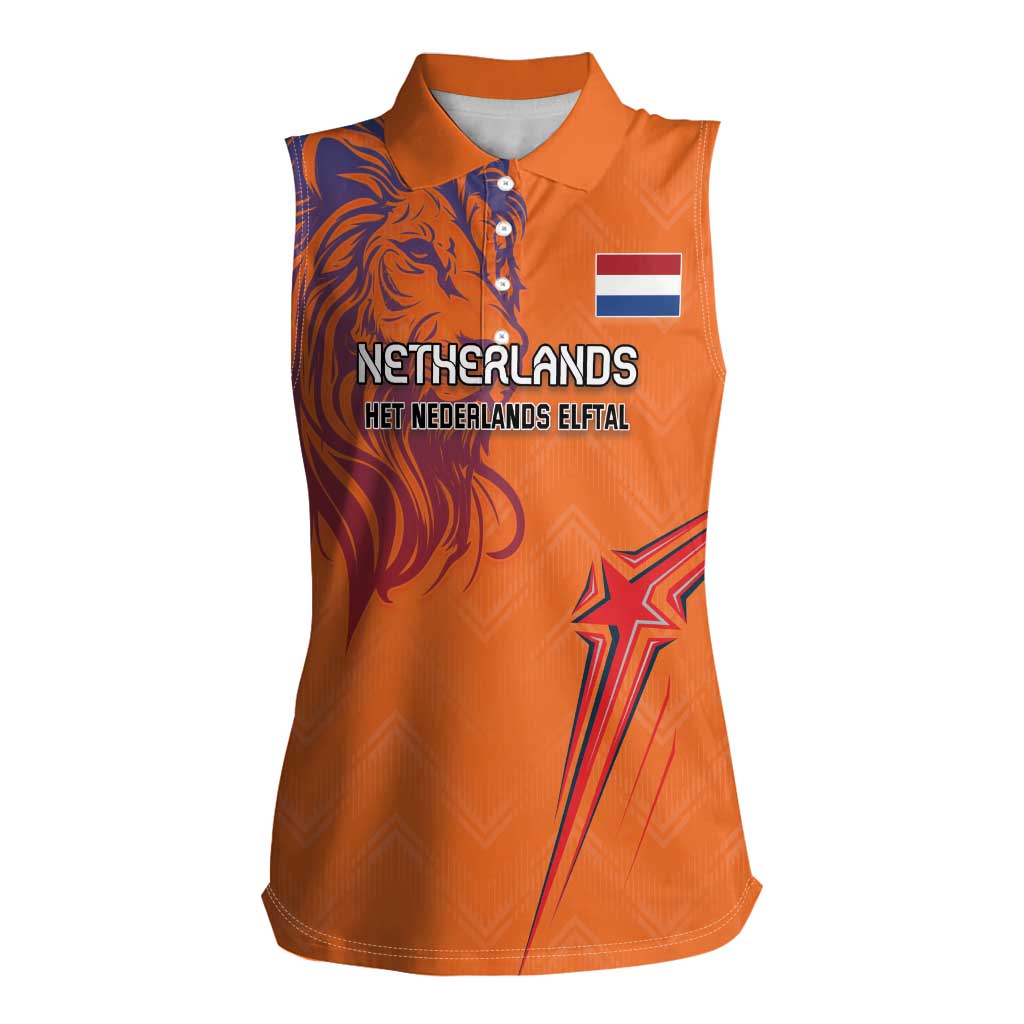 Custom Netherlands Football Women Sleeveless Polo Shirt Oranje Lion - Wonder Print Shop