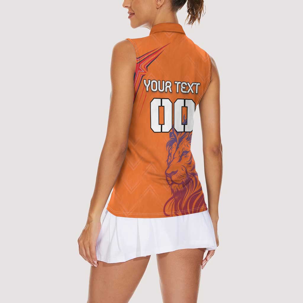 Custom Netherlands Football Women Sleeveless Polo Shirt Oranje Lion - Wonder Print Shop