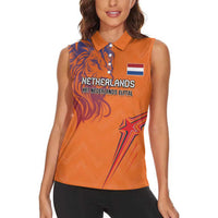 Custom Netherlands Football Women Sleeveless Polo Shirt Oranje Lion - Wonder Print Shop