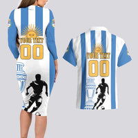 Custom Argentina Football Couples Matching Long Sleeve Bodycon Dress and Hawaiian Shirt We Are The Champions - Wonder Print Shop