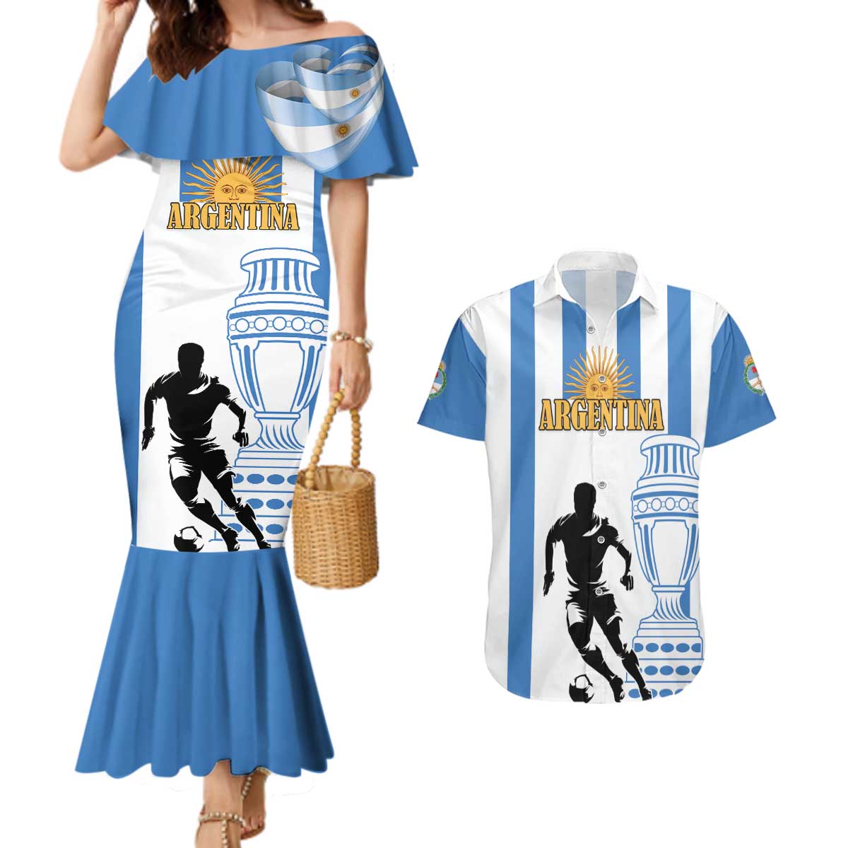 Custom Argentina Football Couples Matching Mermaid Dress and Hawaiian Shirt We Are The Champions - Wonder Print Shop