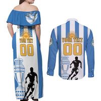 Custom Argentina Football Couples Matching Off Shoulder Maxi Dress and Long Sleeve Button Shirt We Are The Champions - Wonder Print Shop