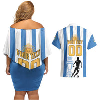 Custom Argentina Football Couples Matching Off Shoulder Short Dress and Hawaiian Shirt We Are The Champions - Wonder Print Shop
