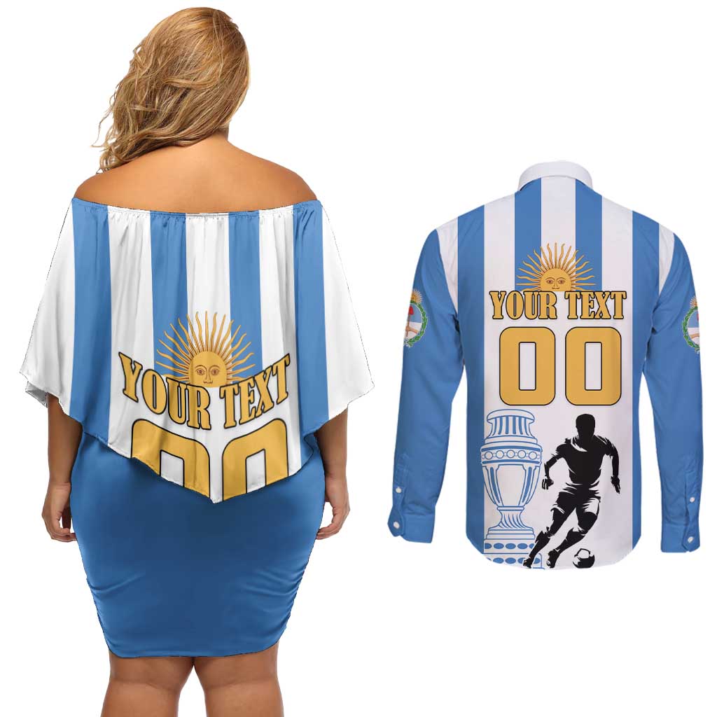 Custom Argentina Football Couples Matching Off Shoulder Short Dress and Long Sleeve Button Shirt We Are The Champions - Wonder Print Shop