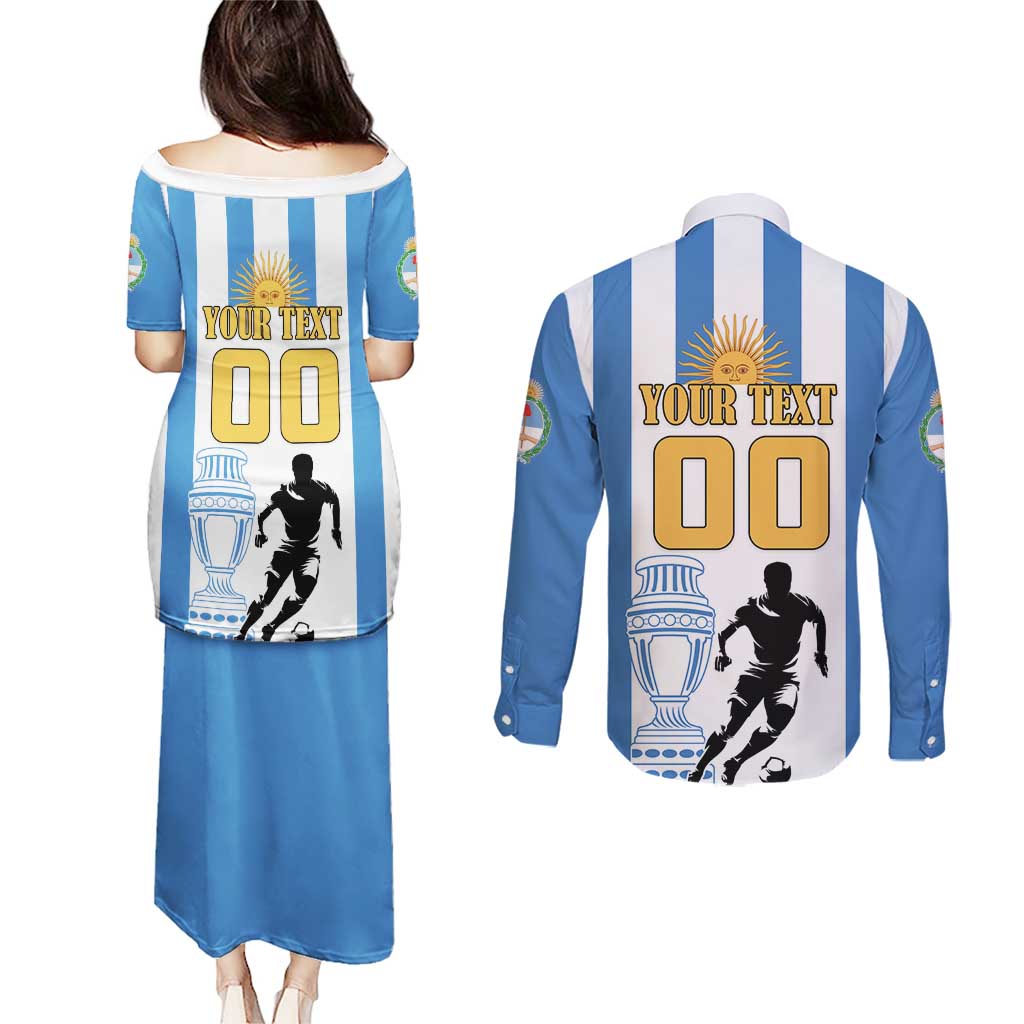 Custom Argentina Football Couples Matching Puletasi and Long Sleeve Button Shirt We Are The Champions - Wonder Print Shop