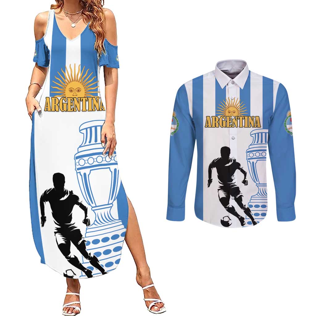Custom Argentina Football Couples Matching Summer Maxi Dress and Long Sleeve Button Shirt We Are The Champions - Wonder Print Shop