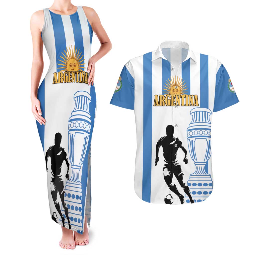 Custom Argentina Football Couples Matching Tank Maxi Dress and Hawaiian Shirt We Are The Champions - Wonder Print Shop