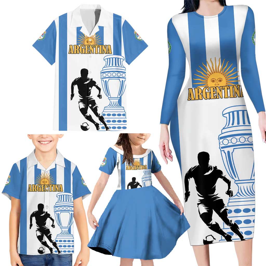Custom Argentina Football Family Matching Long Sleeve Bodycon Dress and Hawaiian Shirt We Are The Champions - Wonder Print Shop