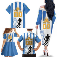 Custom Argentina Football Family Matching Off The Shoulder Long Sleeve Dress and Hawaiian Shirt We Are The Champions - Wonder Print Shop