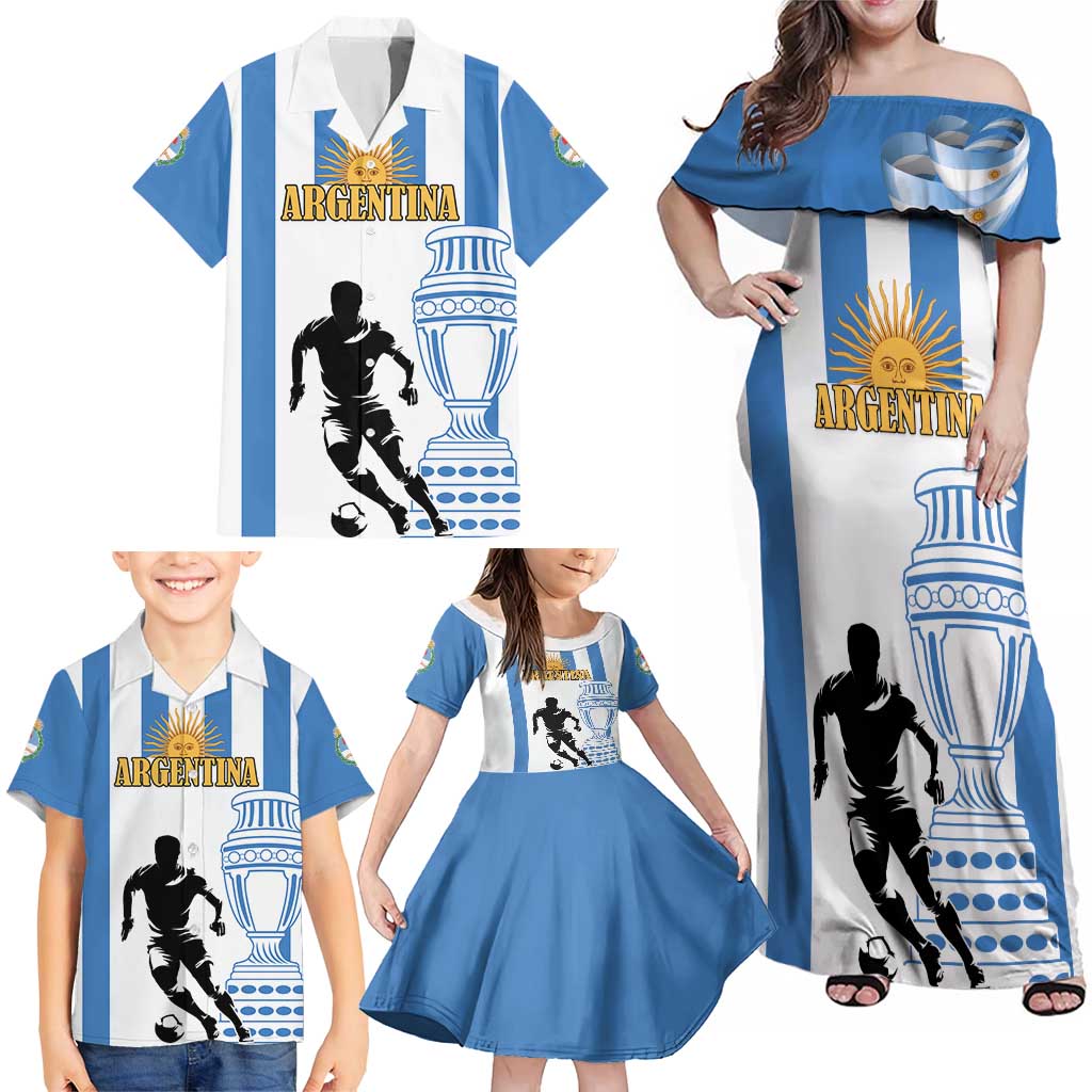Custom Argentina Football Family Matching Off Shoulder Maxi Dress and Hawaiian Shirt We Are The Champions - Wonder Print Shop