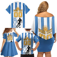 Custom Argentina Football Family Matching Off Shoulder Short Dress and Hawaiian Shirt We Are The Champions - Wonder Print Shop