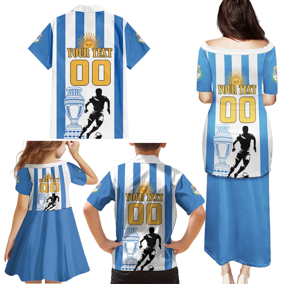 Custom Argentina Football Family Matching Puletasi and Hawaiian Shirt We Are The Champions - Wonder Print Shop