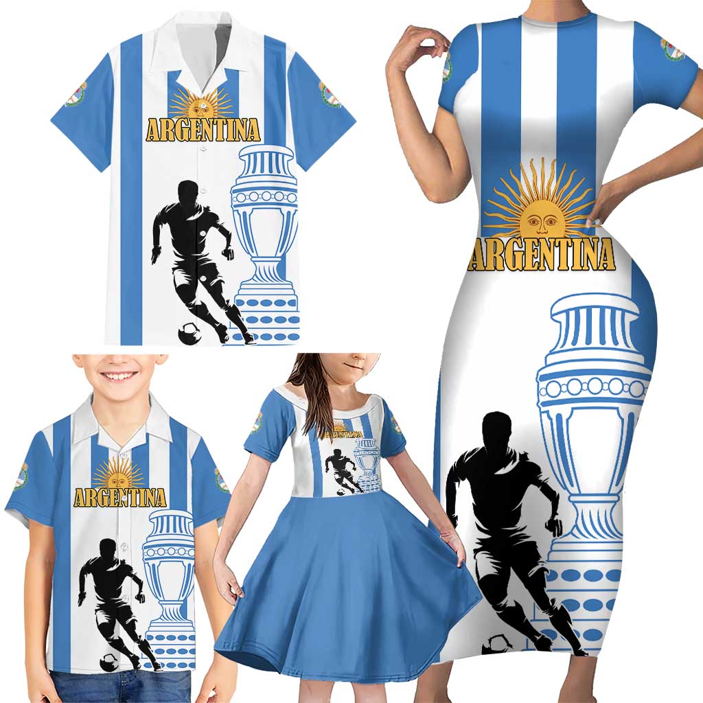 Custom Argentina Football Family Matching Short Sleeve Bodycon Dress and Hawaiian Shirt We Are The Champions - Wonder Print Shop