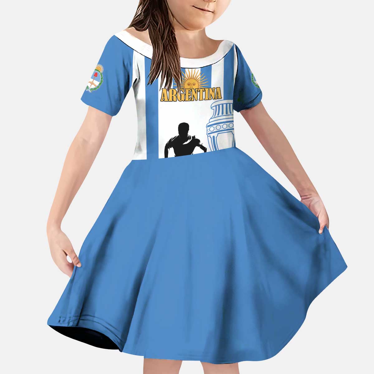 Custom Argentina Football Kid Short Sleeve Dress We Are The Champions - Wonder Print Shop
