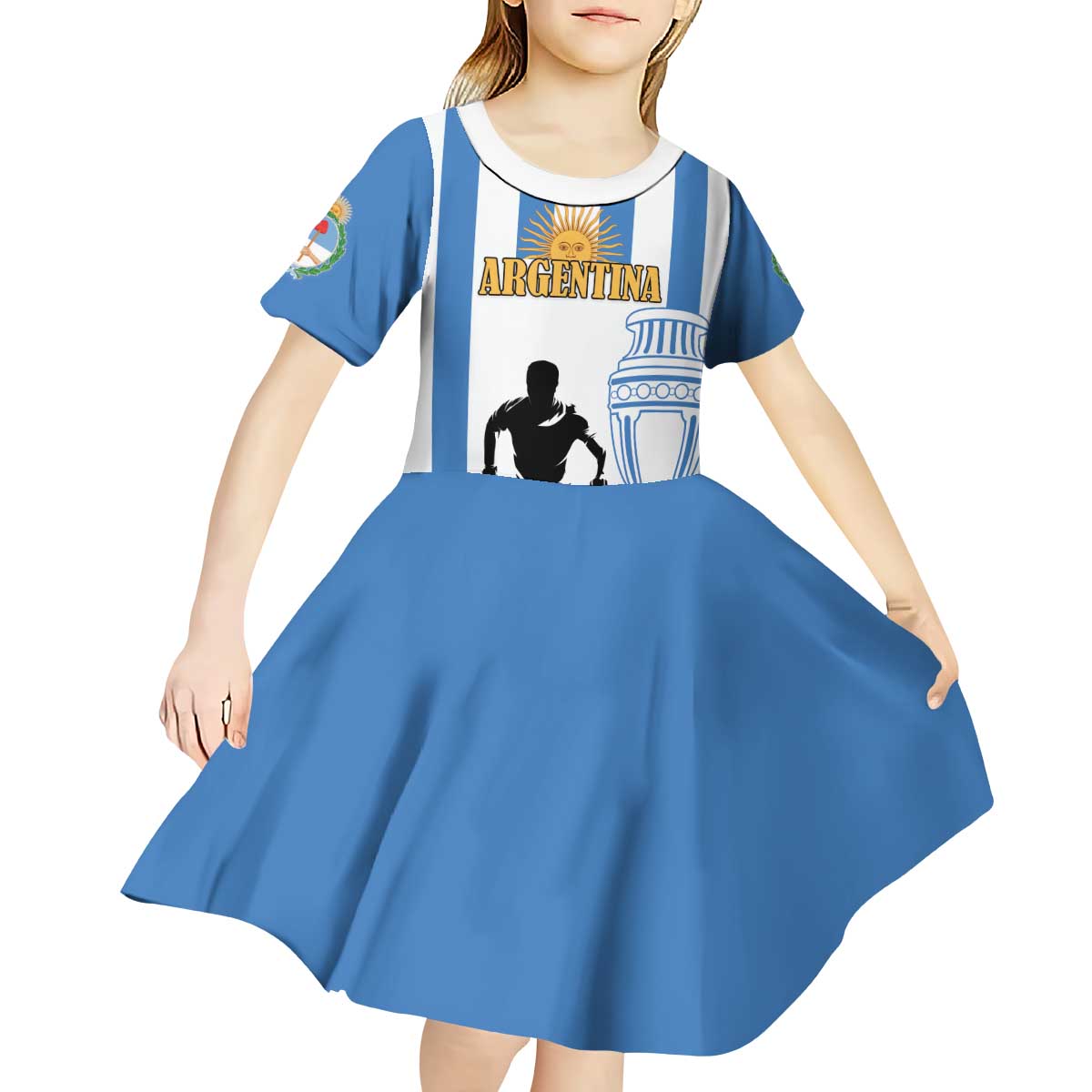 Custom Argentina Football Kid Short Sleeve Dress We Are The Champions - Wonder Print Shop