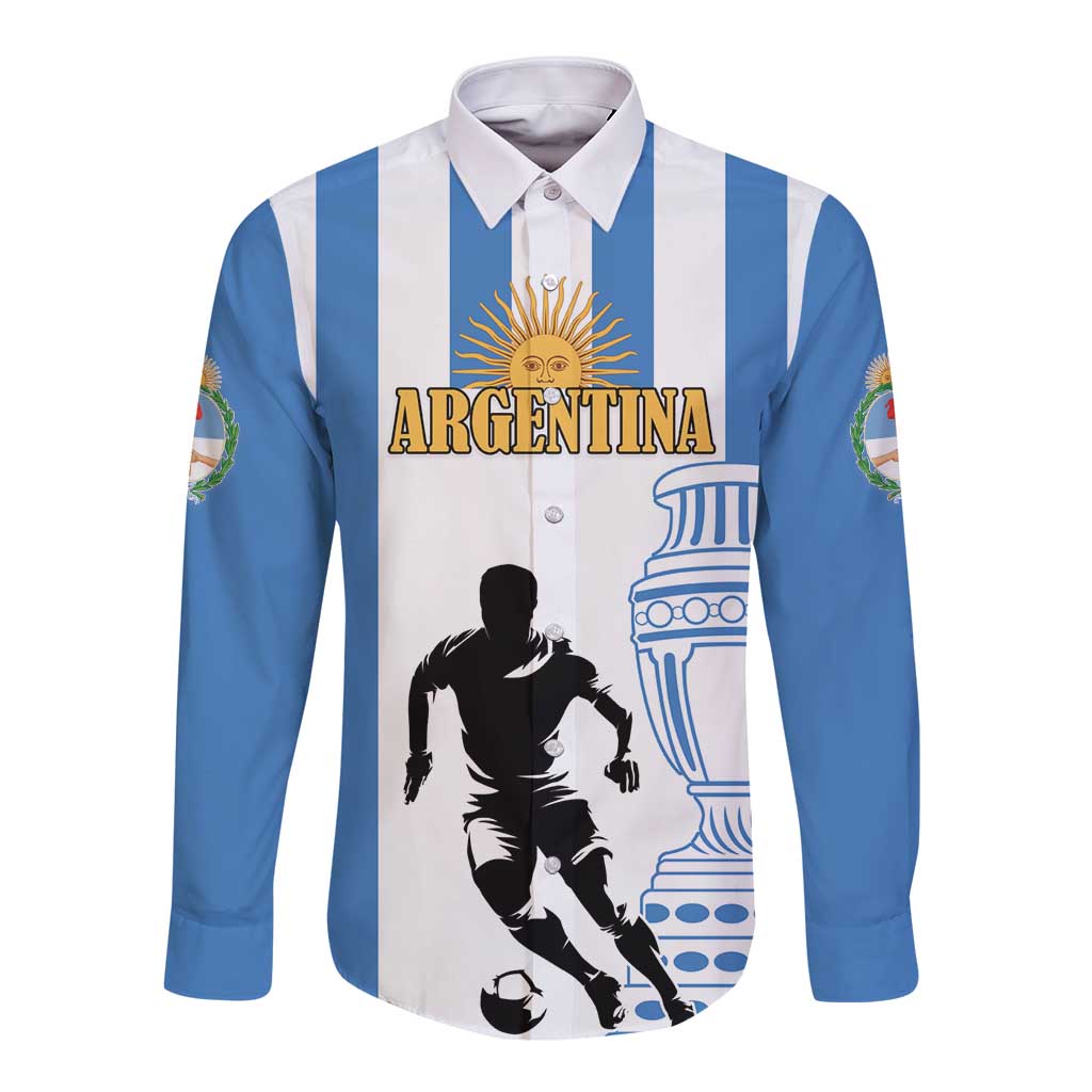 Custom Argentina Football Long Sleeve Button Shirt We Are The Champions - Wonder Print Shop