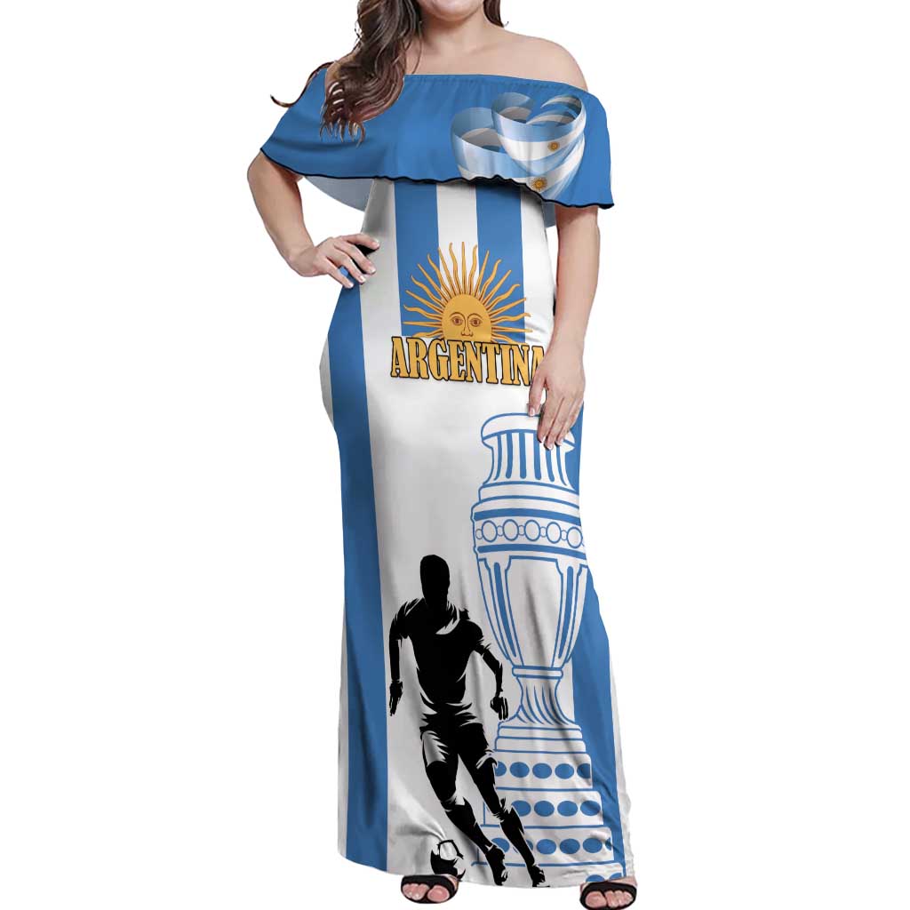 Custom Argentina Football Off Shoulder Maxi Dress We Are The Champions - Wonder Print Shop