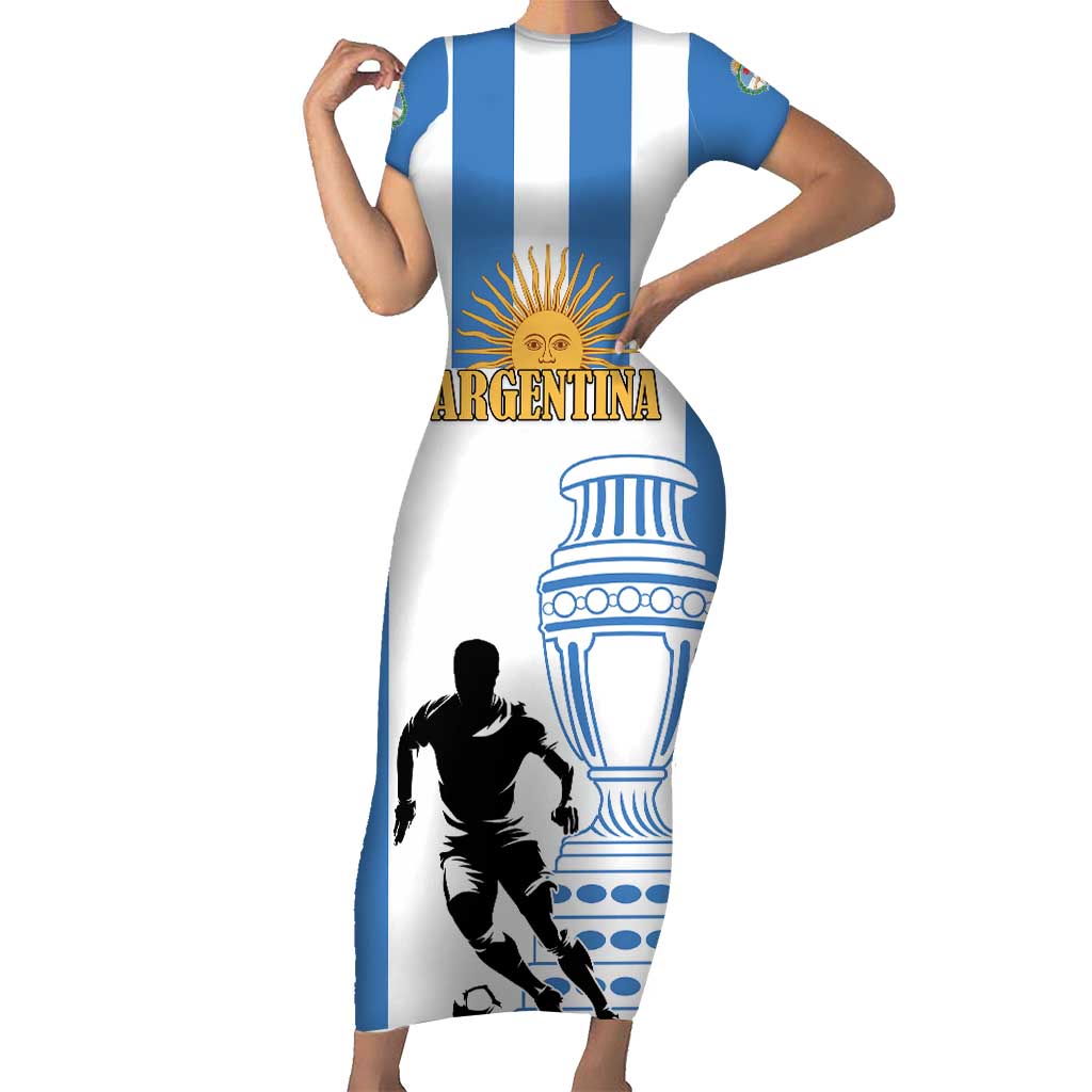 Custom Argentina Football Short Sleeve Bodycon Dress We Are The Champions - Wonder Print Shop