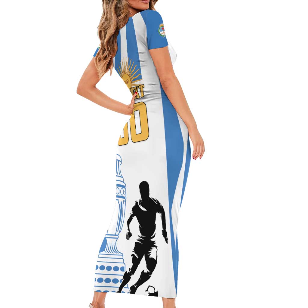 Custom Argentina Football Short Sleeve Bodycon Dress We Are The Champions - Wonder Print Shop