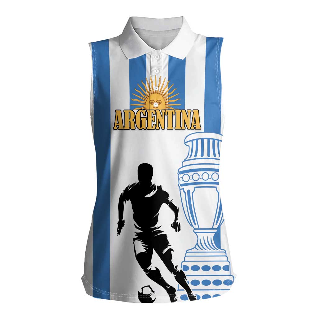 Custom Argentina Football Women Sleeveless Polo Shirt We Are The Champions - Wonder Print Shop