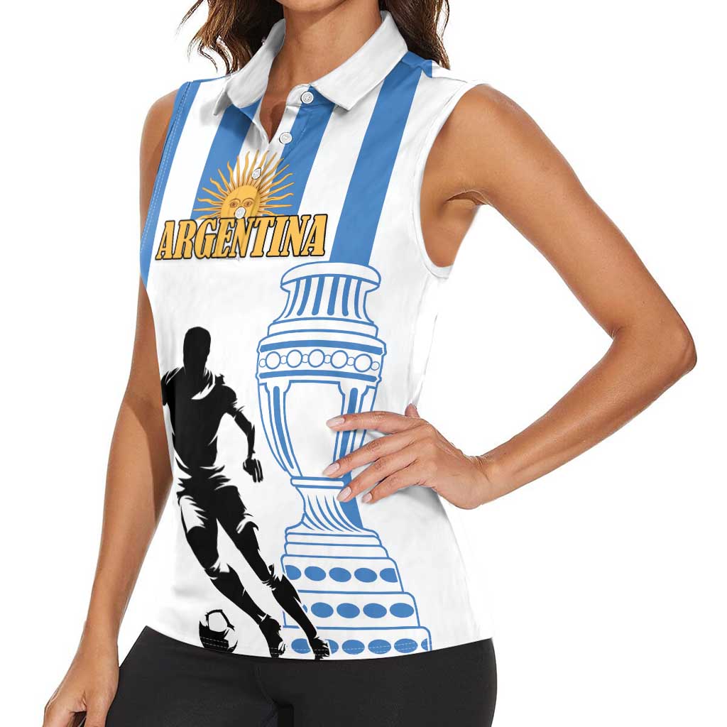 Custom Argentina Football Women Sleeveless Polo Shirt We Are The Champions - Wonder Print Shop