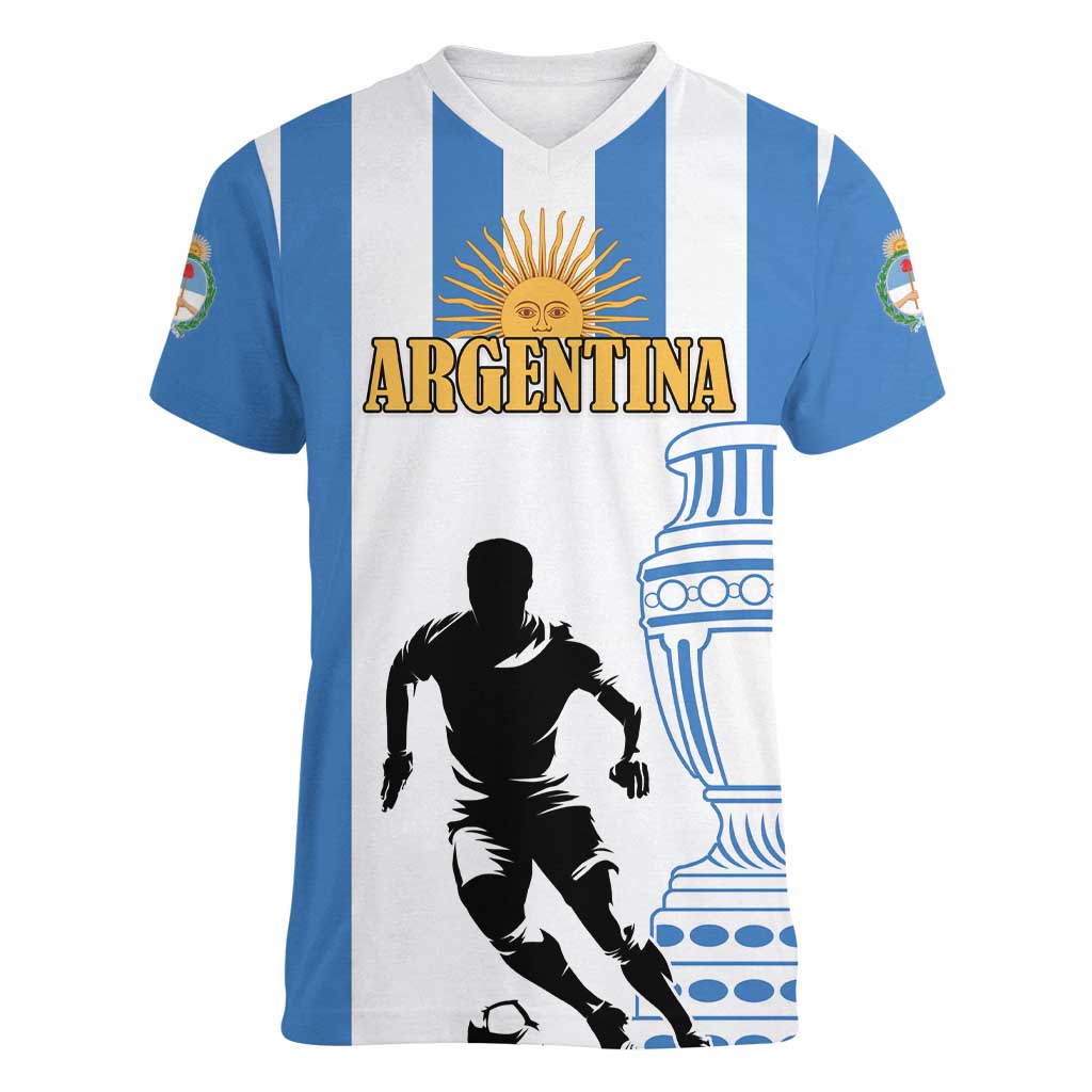 Custom Argentina Football Women V-Neck T-Shirt We Are The Champions - Wonder Print Shop