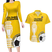 Custom Colombia Football Couples Matching Long Sleeve Bodycon Dress and Hawaiian Shirt Go Champions - Wonder Print Shop