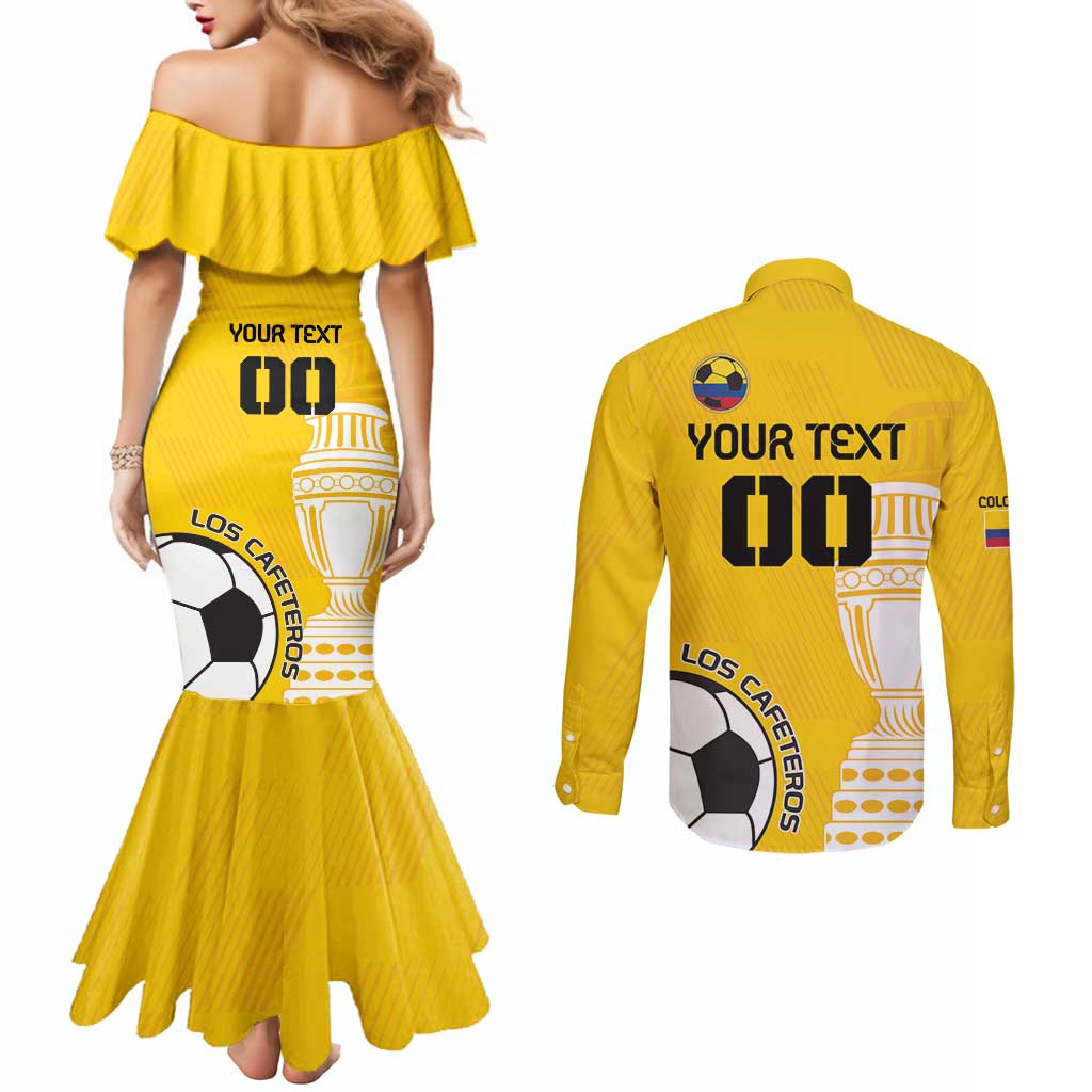 Custom Colombia Football Couples Matching Mermaid Dress and Long Sleeve Button Shirt Go Champions