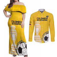 Custom Colombia Football Couples Matching Off Shoulder Maxi Dress and Long Sleeve Button Shirt Go Champions - Wonder Print Shop